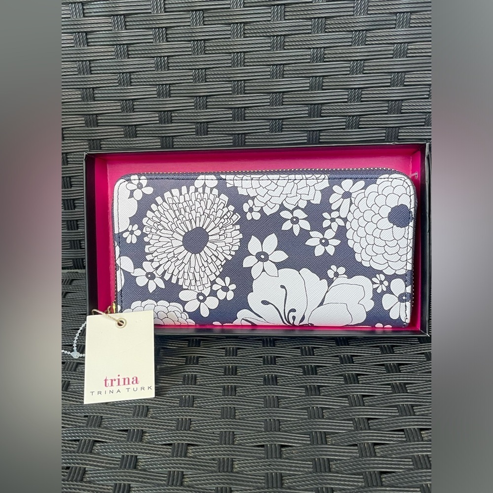 Floral Wallet,Trina Turk Blue and White Floral Wallet - Picture 10 of 10